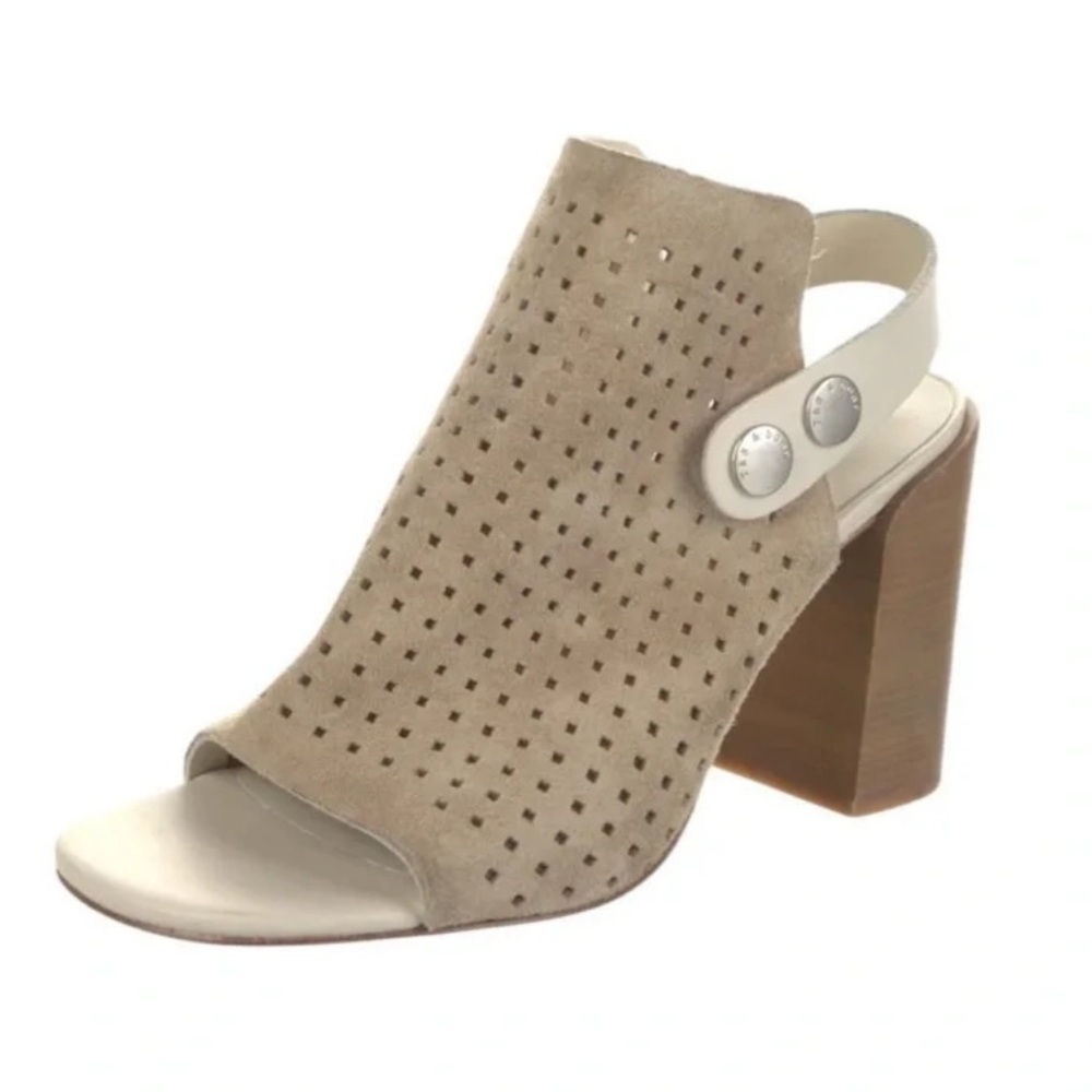 Rag & Bone Suede Laser Cut Slingback Bootie Sandals Size 8 / EU 38 Block Heel